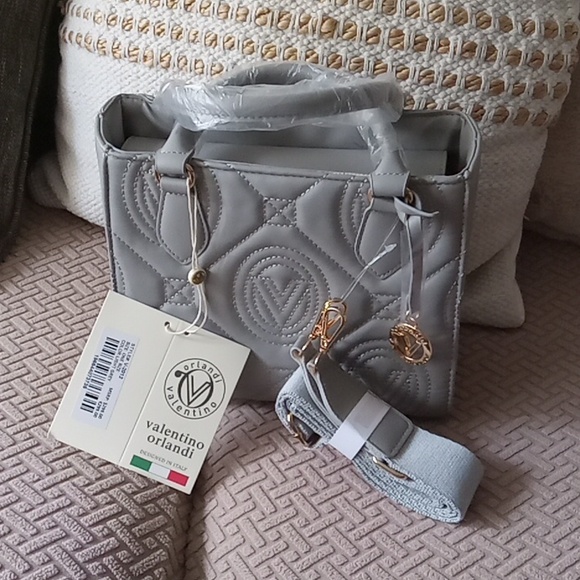 Valentino Orlandi Crossbody Bag Quilted Light Grey Style #V-2012 - Picture 2 of 16